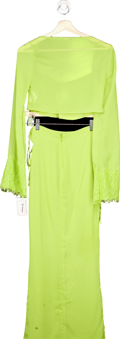 House of CB Lime Green Lace Detail Midi Sheer Dress UK XS