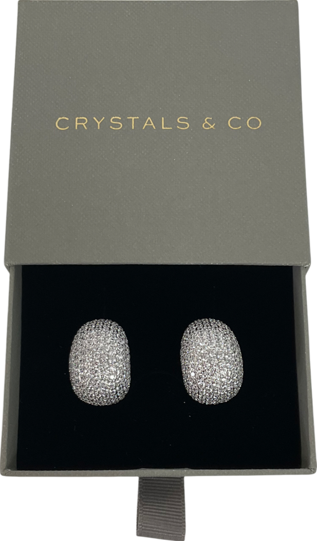Crystals And Co Metallic Pave Bubble Dome Earrings In White Gold One Size