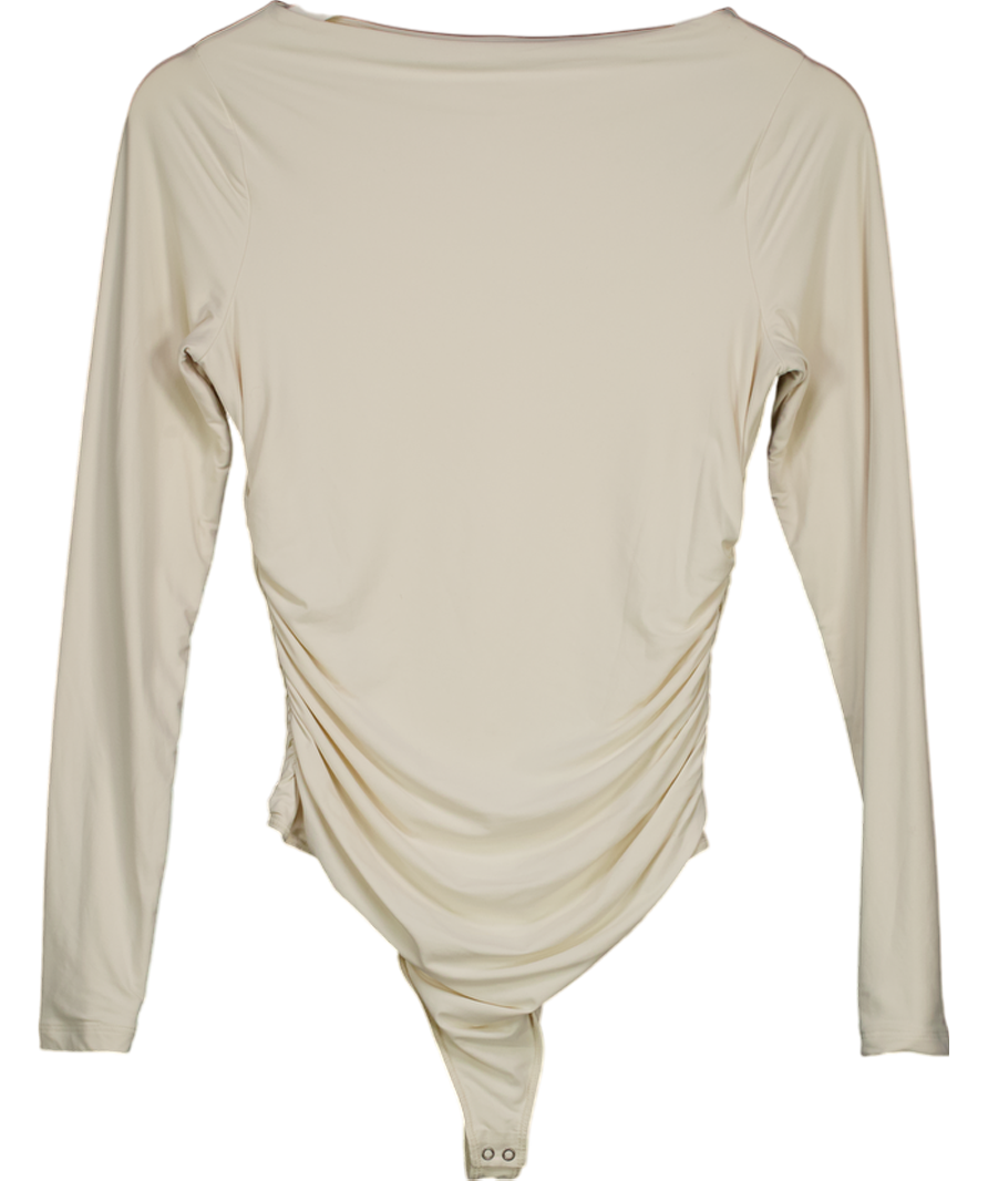 Abercrombie & Fitch Cream Slash Neck Long Sleeve Bodysuit UK M