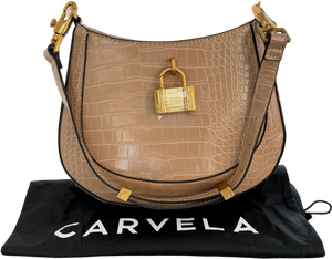 Carvela Beige Croc Lock Mini Shoulder Bag