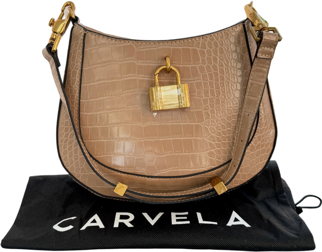 Carvela Beige Croc Lock Mini Shoulder Bag