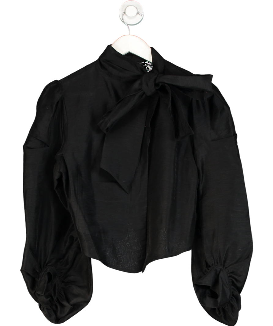 Karen Millen Black Linen Blend Tie Neck Blouse UK 10