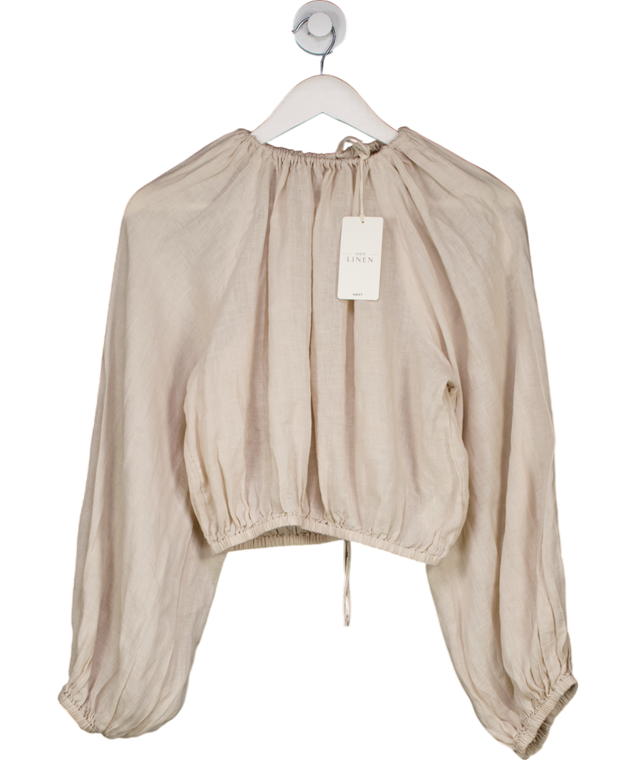 Next Ecru Cream 100% Linen Long Sleeve Boho Top UK 8