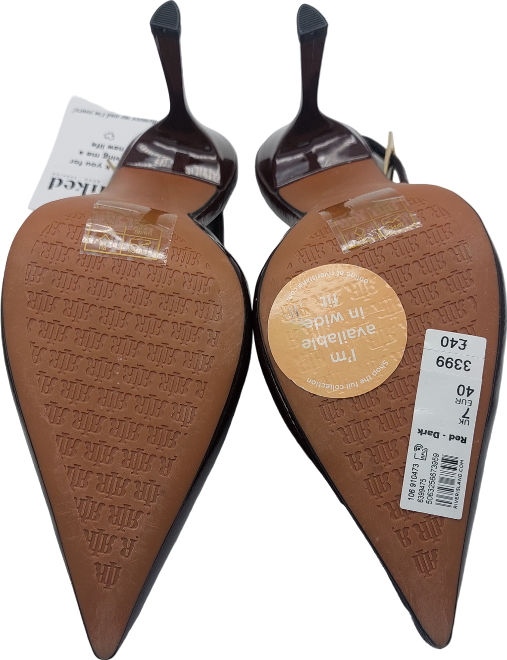 River Island Red Patent Sling Back Stilletoe Pumps UK 7 EU 40 👠