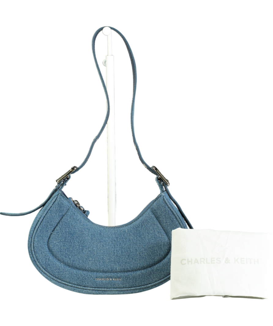 Charles & Keith Blue Petra Curved Denim Shoulder Bag