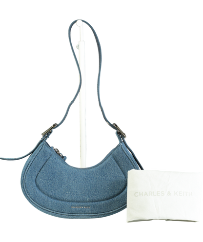 Charles & Keith Blue Petra Curved Denim Shoulder Bag