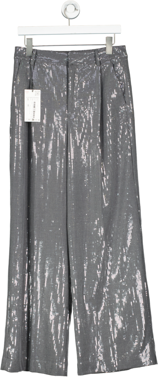 ZARA Grey Sequinned Mid Rise Trousers UK S