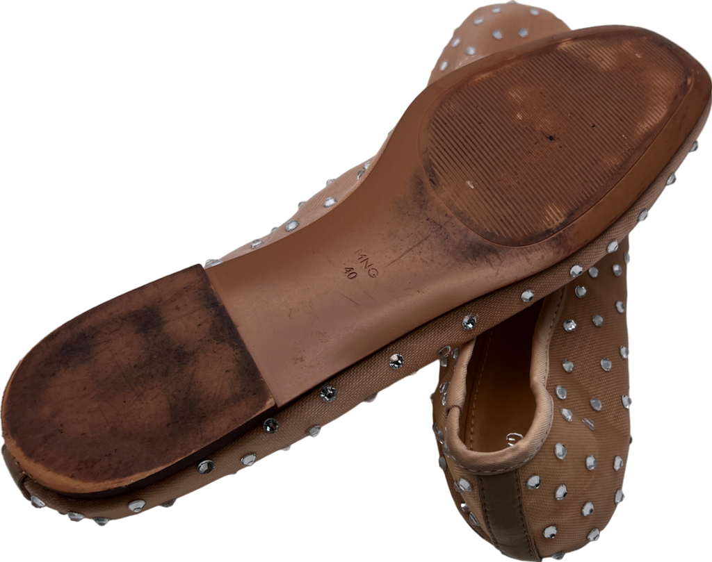 MANGO Nude Mesh Diamonte Ballerina Pumps UK 7 EU 40 👠