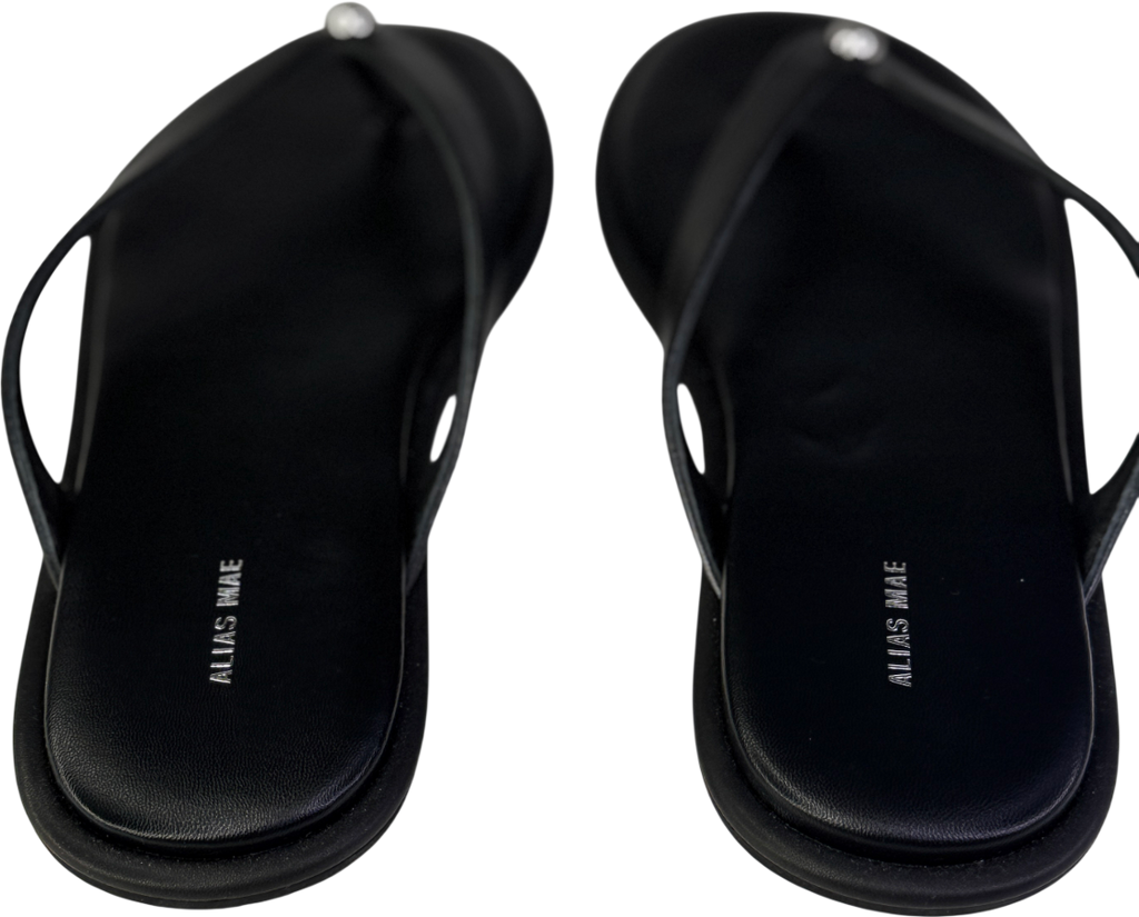 Alias Mae Black / Silver Leather Toe Thong Sandals UK 6 EU 39 👠
