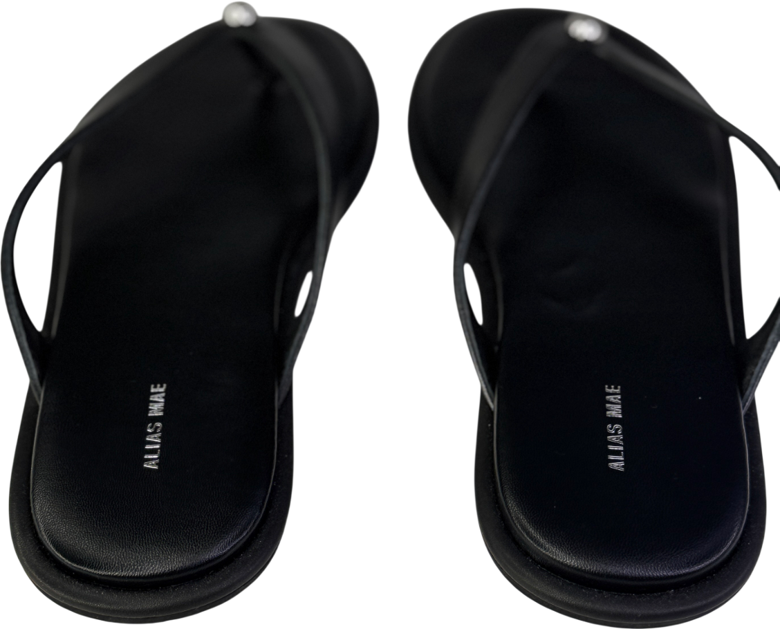 Alias Mae Black / Silver Leather Toe Thong Sandals UK 6 EU 39 👠