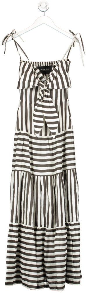 Paper London White Striped Bow Detail Maxi Dress UK 6