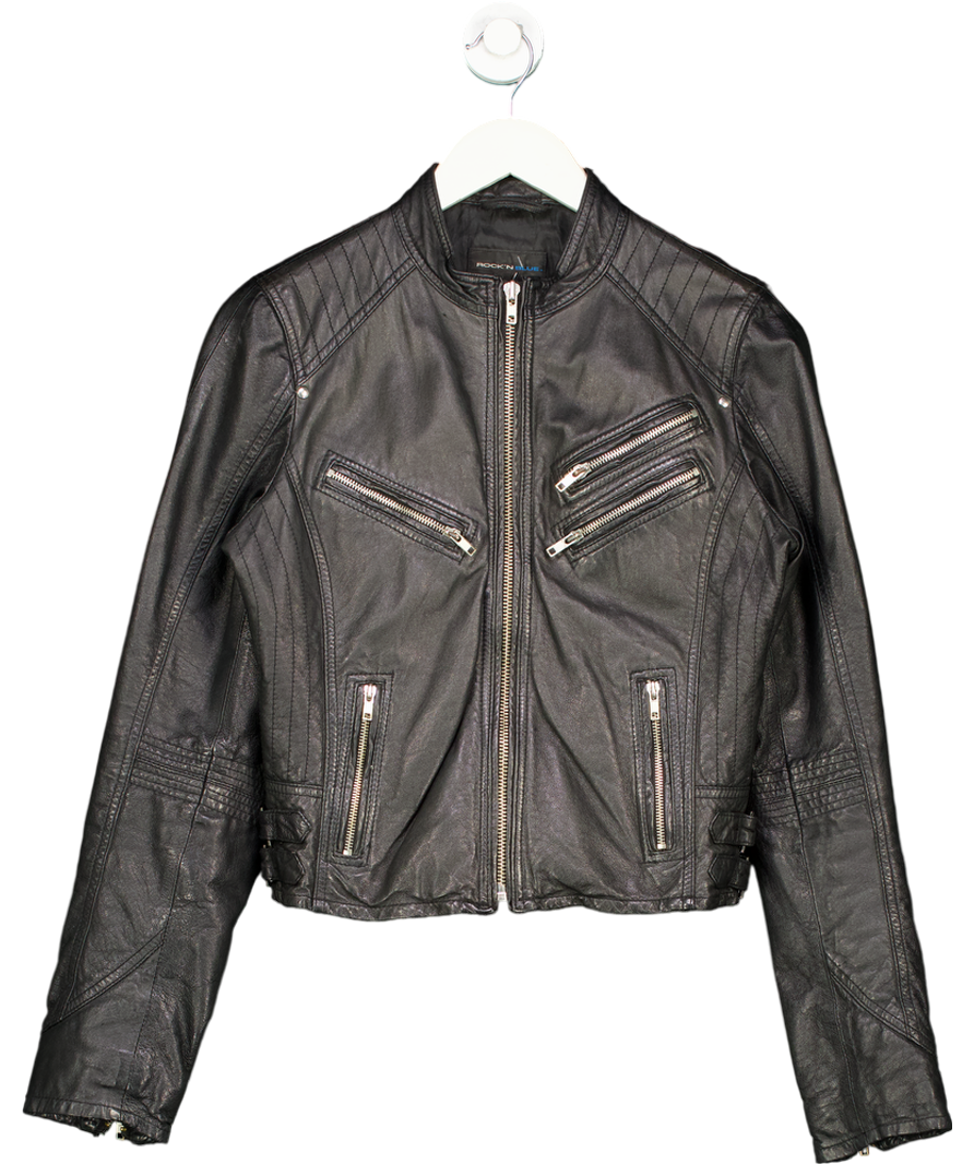 Rock'n Blue Black Vintage Leather Jacket UK 10