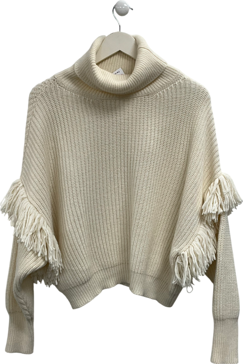 Essential Cream Fringe Detail Knit Jumper UK XS