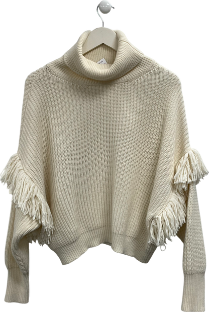 Essential Cream Fringe Detail Knit Jumper UK XS