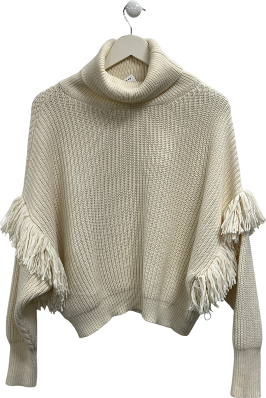 Essential Cream Fringe Detail Knit Jumper UK XS