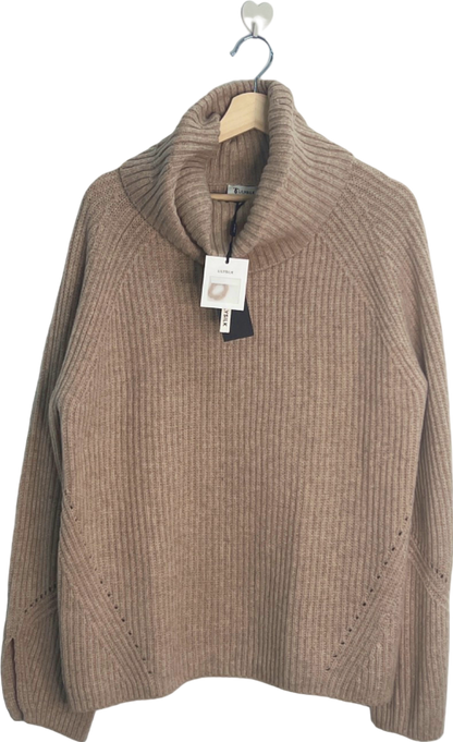 LILYSILK Beige Ribbed Turtleneck Sweater UK Size S