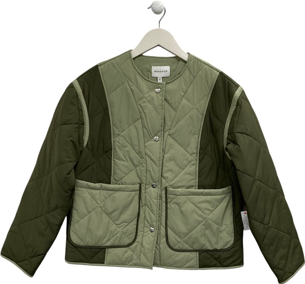 Monsoon Green Lulu Two Tone Quilted Jacket UK S