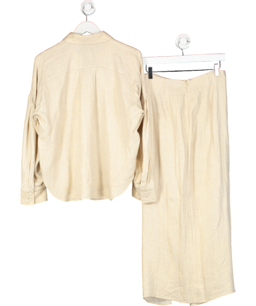 MANGO Beige Regular Linen-blend Shirt. & Linen-blend Draped Midi-skirt UK M