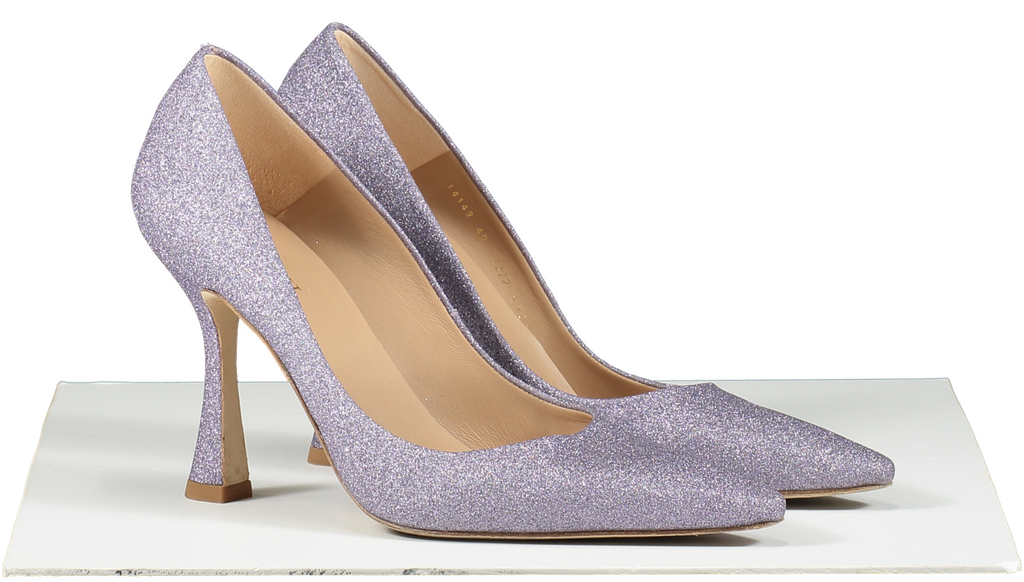 L.K.Bennett Purple Dazzle Lilac Glitter Fabric Flared Heel Courts UK 7 EU 40 👠