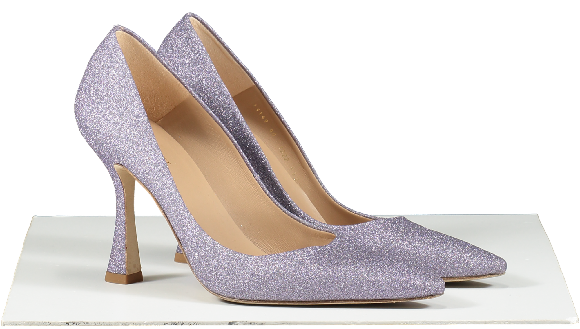 L.K.Bennett Purple Dazzle Lilac Glitter Fabric Flared Heel Courts UK 7 EU 40 👠