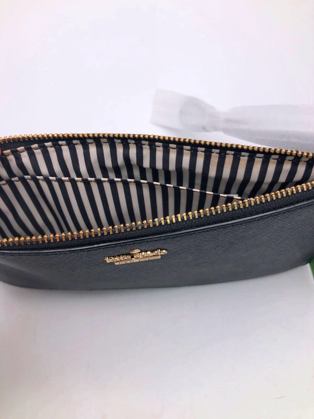 Kate Spade Black Leather Cameron Street Ariah Pouch bag with wrist strap