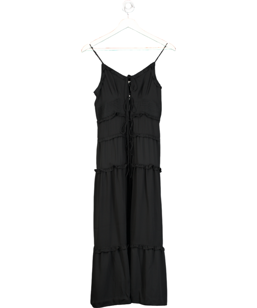 Oak + Fort Black Sheer Tie-front Midi Dress UK XS