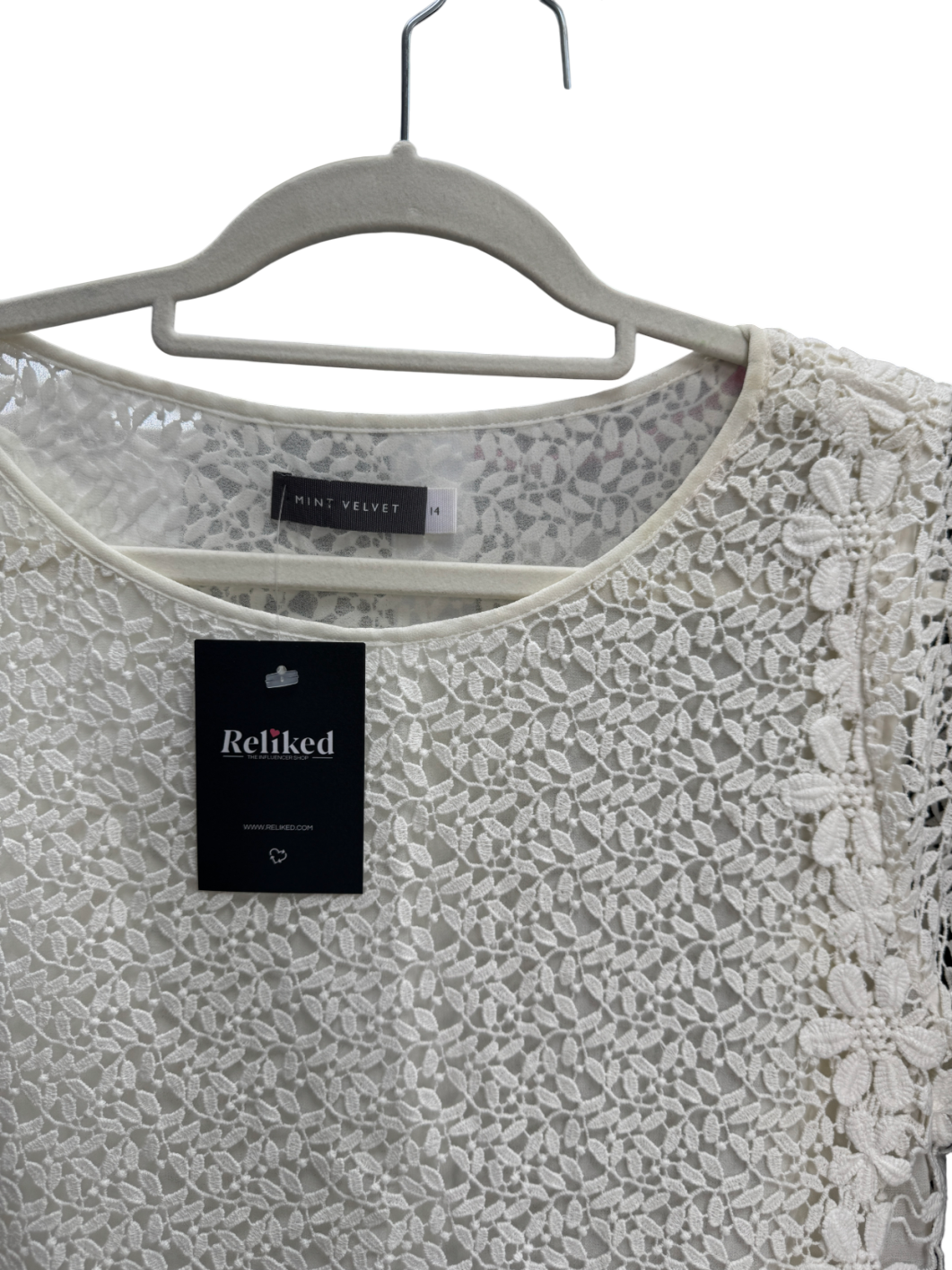 Mint Velvet Cream Double Layer Crochet Lace And Chiffon Blouse UK 14