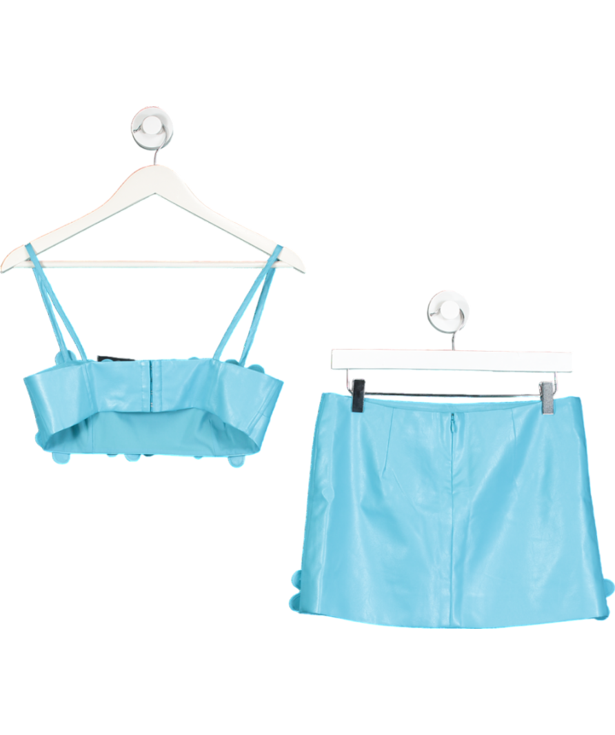 Lovers and Friends Blue Nova Faux Leather Crop Top & Nova Faux Leather Mini Skirt UK S