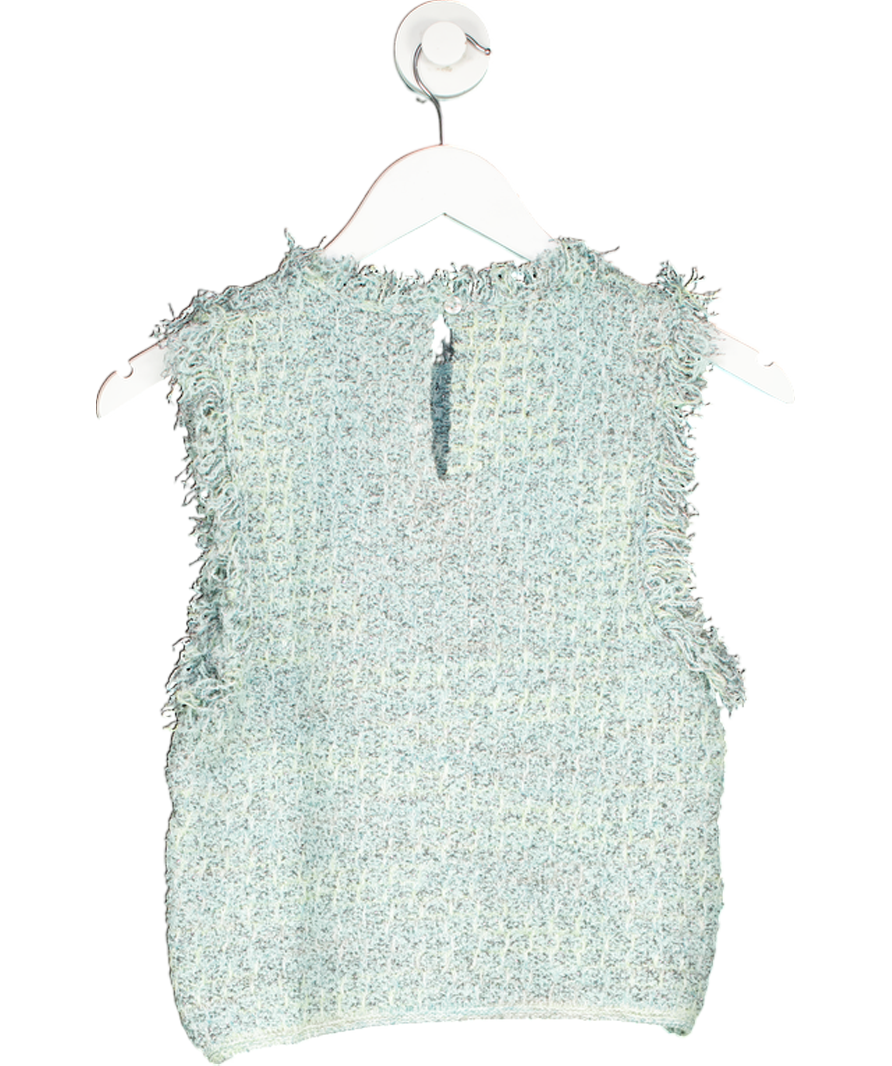 MANGO Blue Tweed Top With Frayed Detail UK M