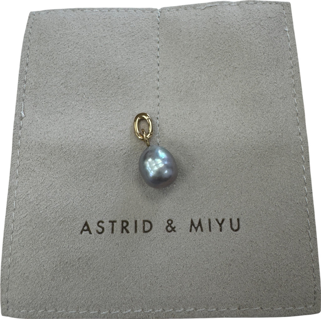 Astrid & Miyu Yellow 18k Gold Plated Silver Grey Pearl Talisman Charm In Gold