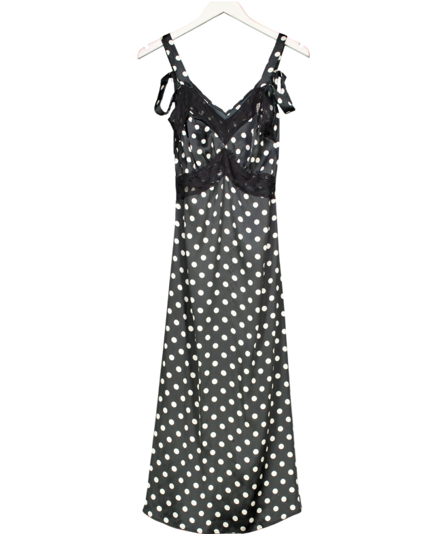 Topshop Black Polka Dot Lace Satin Slip Dress UK 8