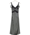 Topshop Black Polka Dot Lace Satin Slip Dress UK 8