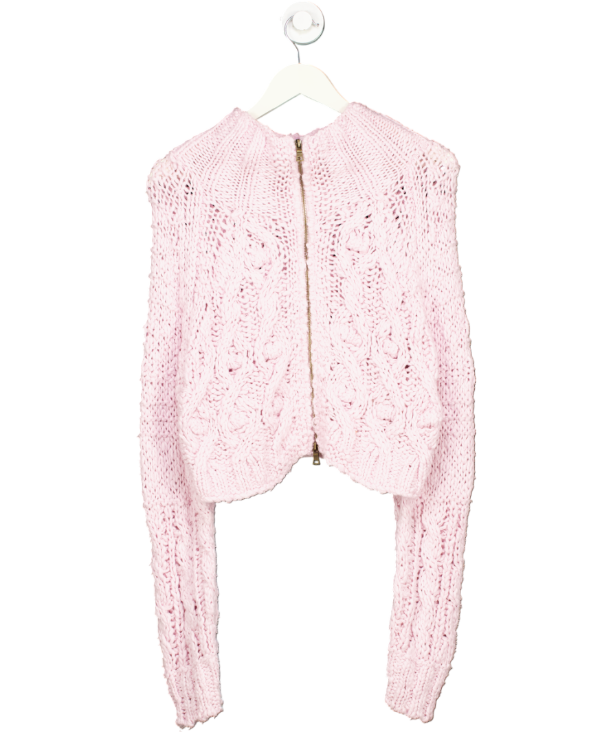 Free People Pink Knitted Zip Up UK XS