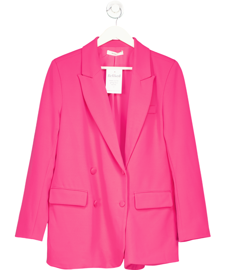 Reserved Pink Plain Double Breasted Blazer UK M