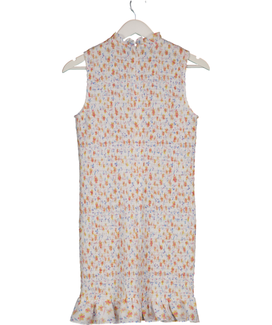 French Connection White Camille Verona Crepe Smocked Mini Dress UK S