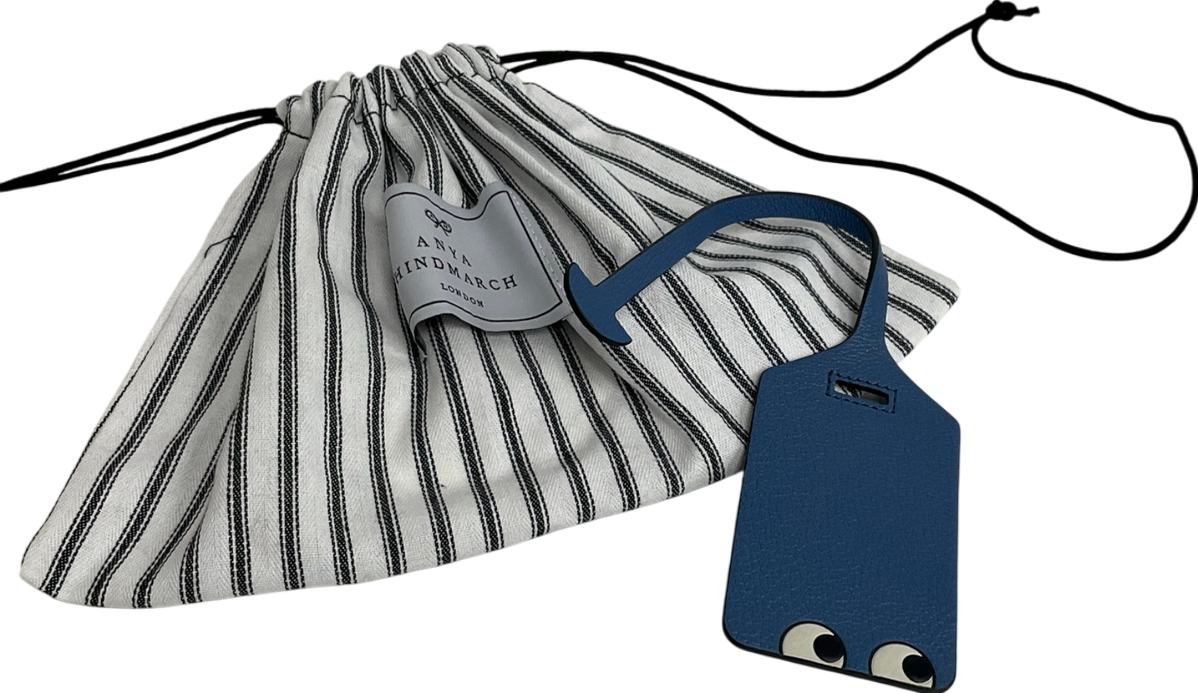 Anya Hindmarch Blue Eyes Luggage Label Charm Capra Leather In Periwinkle No Size