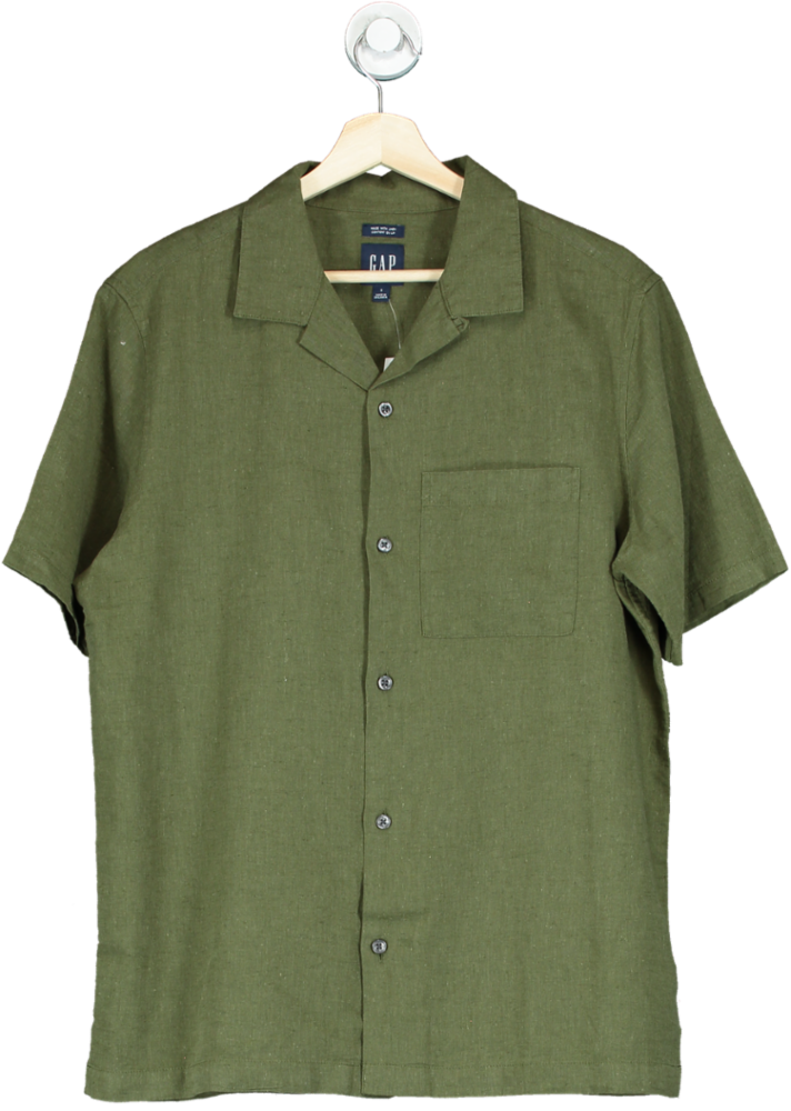 GAP Olive Green Linen Blend Short Sleeve Shirt UK S