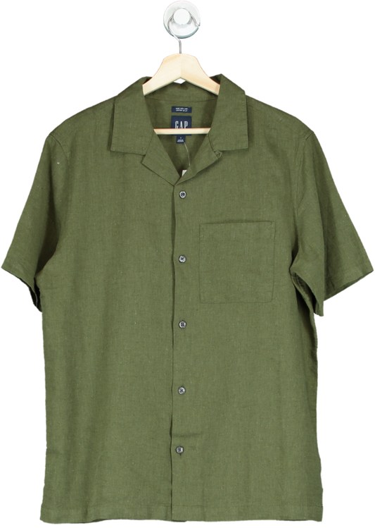 GAP Olive Green Linen Blend Short Sleeve Shirt UK S