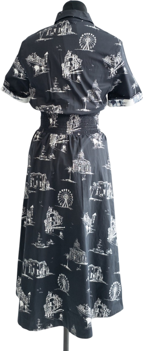 Maje Romila Navy Blue Print Cotton-blend Dress Sz2 UK 10