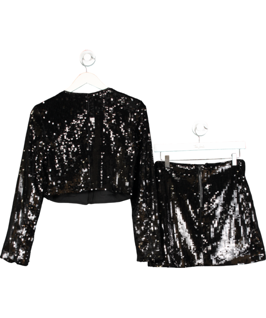 Karen Millen Black 2-piece Sequin And Viscose Satin Jacket And Mini Skirt Set UK 10