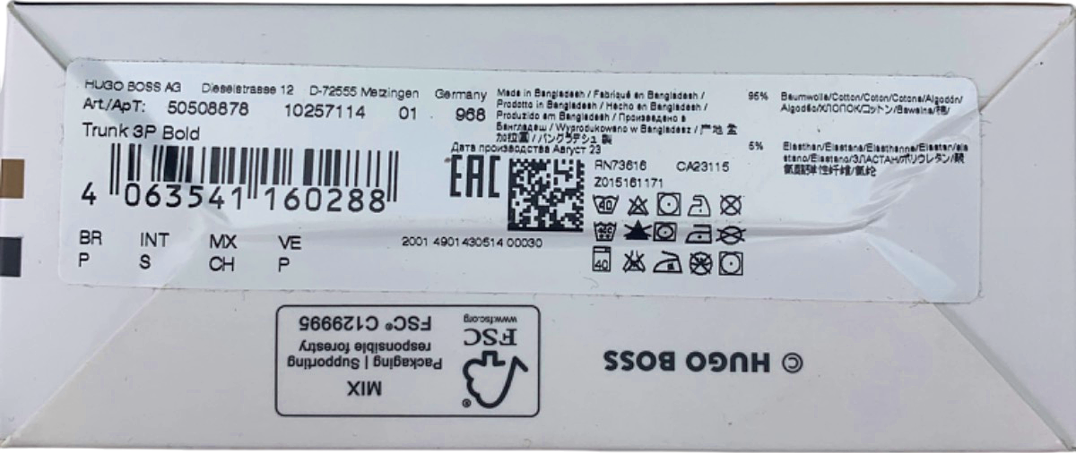 Hugo Boss Set of 3 Black/Blue/Navy Logo waistband Organic Cotton Trunk Boxer Shorts UK S