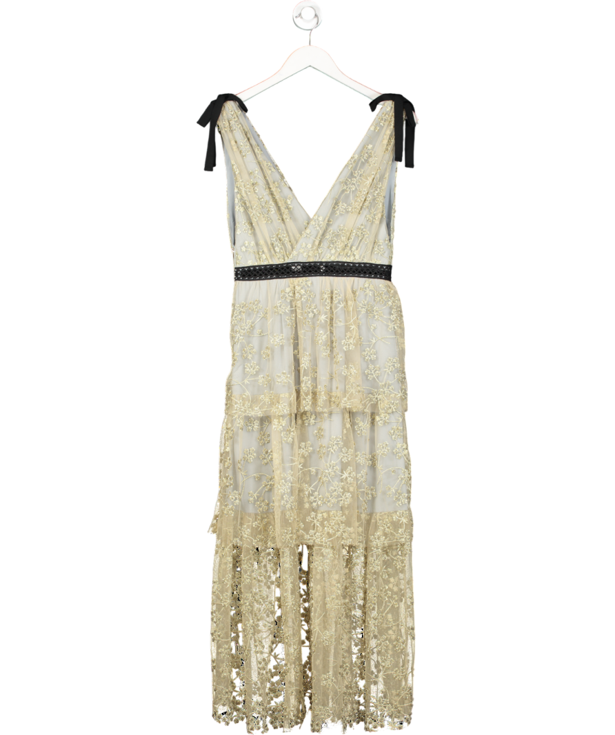 Self-Portrait Metallic Embroidered Mesh Tiered Dress UK 10