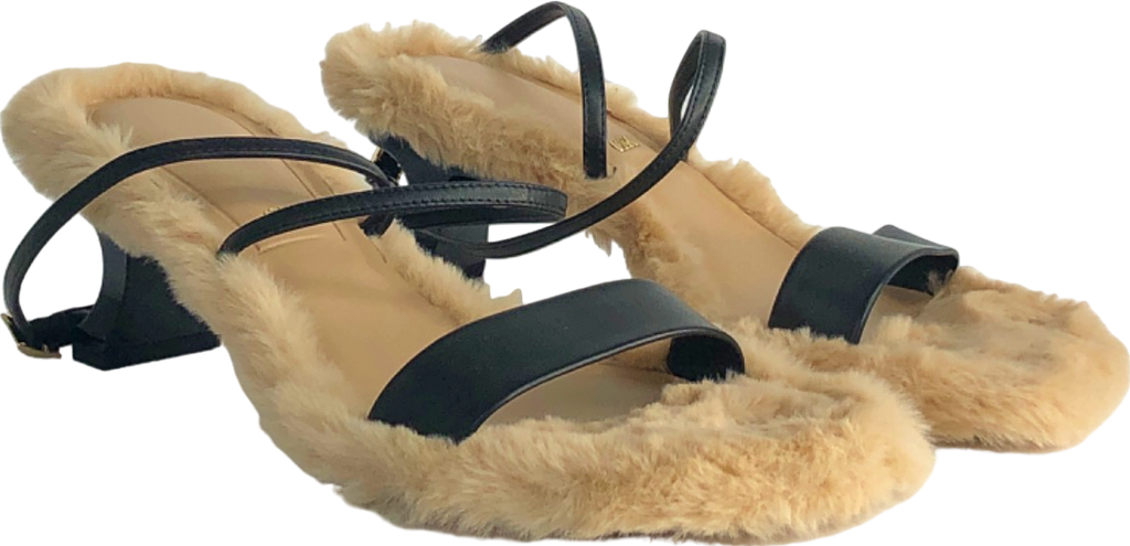 Charles & Keith Beige Faux Fur Sandals UK 5