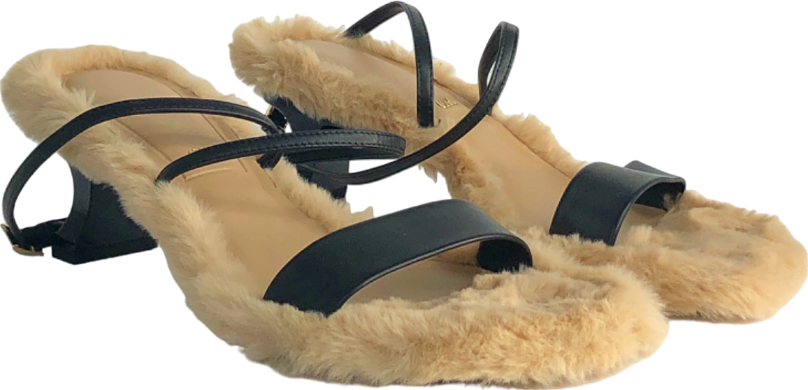 Charles & Keith Beige Faux Fur Sandals UK 5