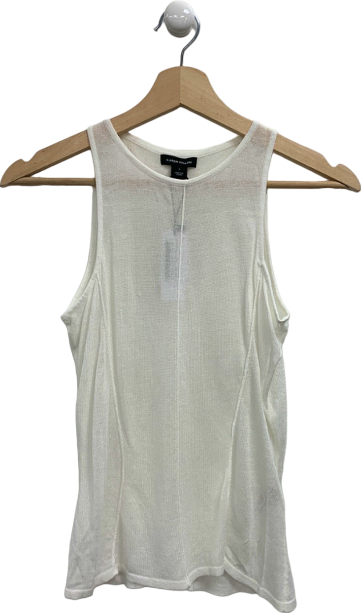 Karen Millen White Linen Blend Racer Knit Top UK S