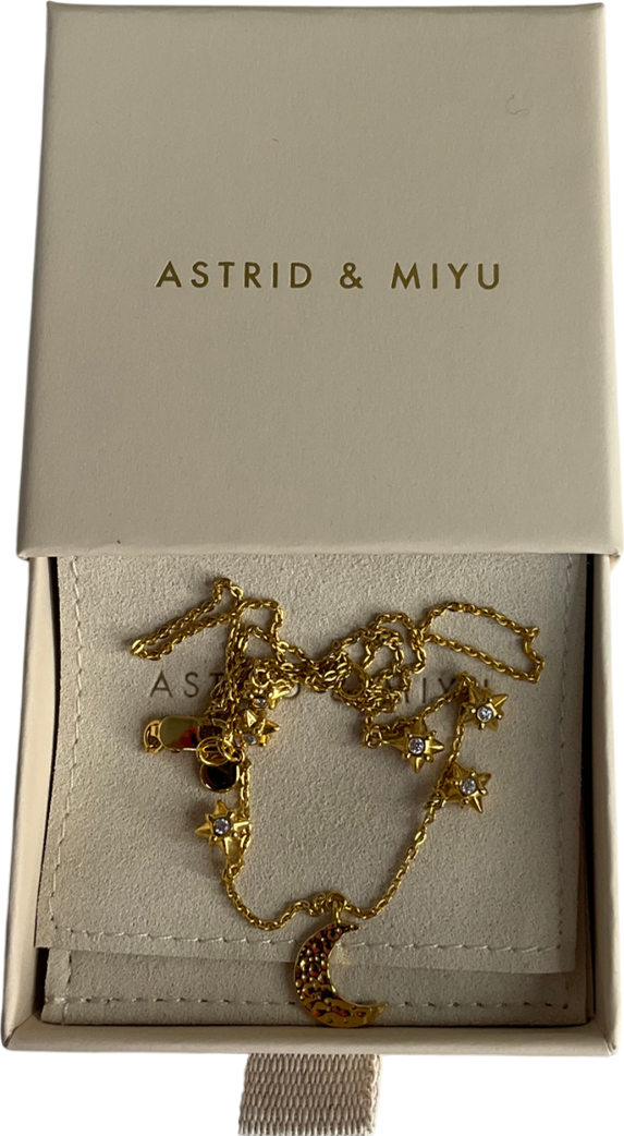 Astrid & Miyu Yellow Gold Cosmic Star  And Moon Charm Necklace