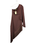Lady Pippa Brown Asymmetric Satin Dress With Fringe Trim UK XS