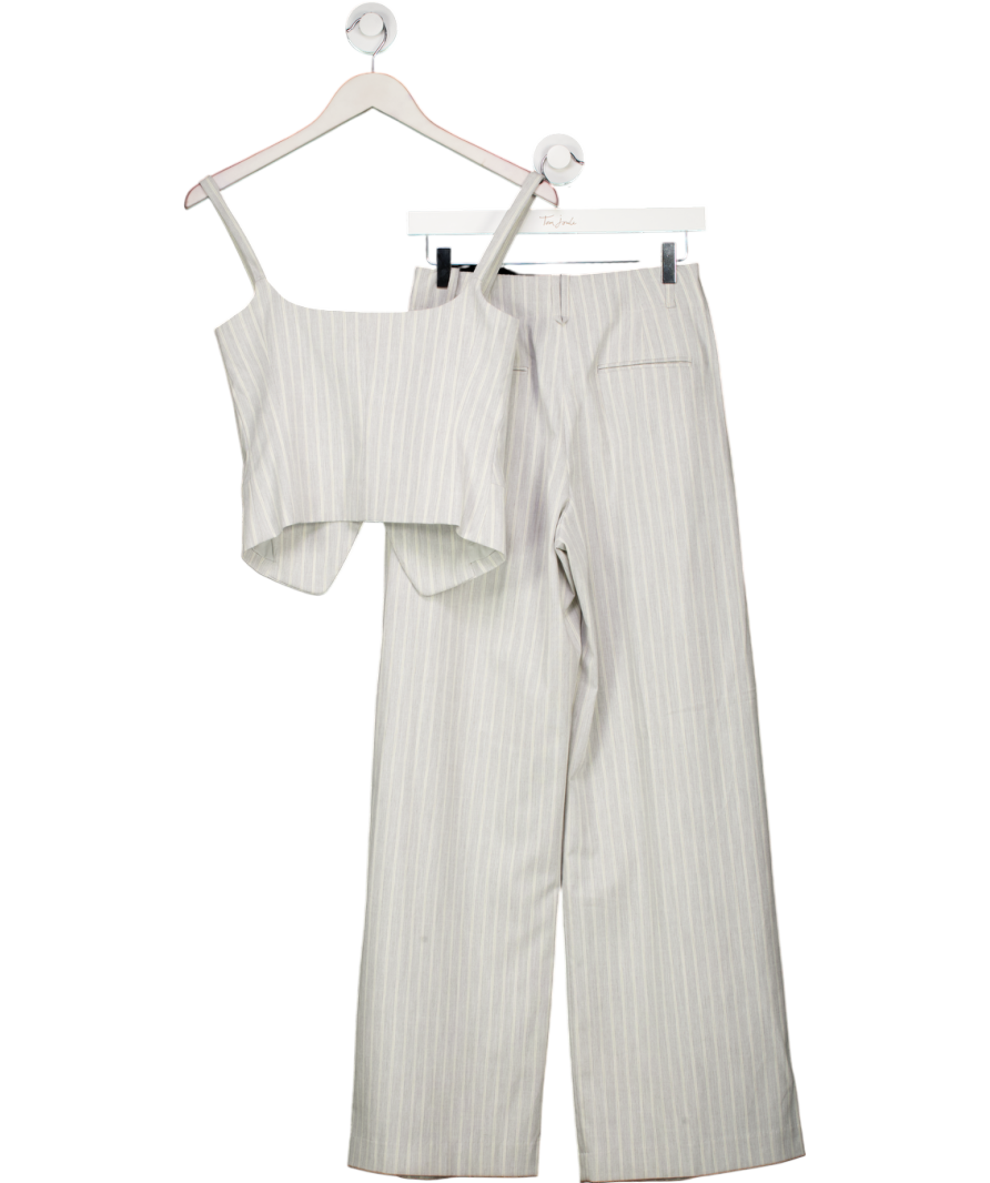 MANGO Grey Pinstripe Waistcoat Top And Wide Leg Trouser Set UK 6