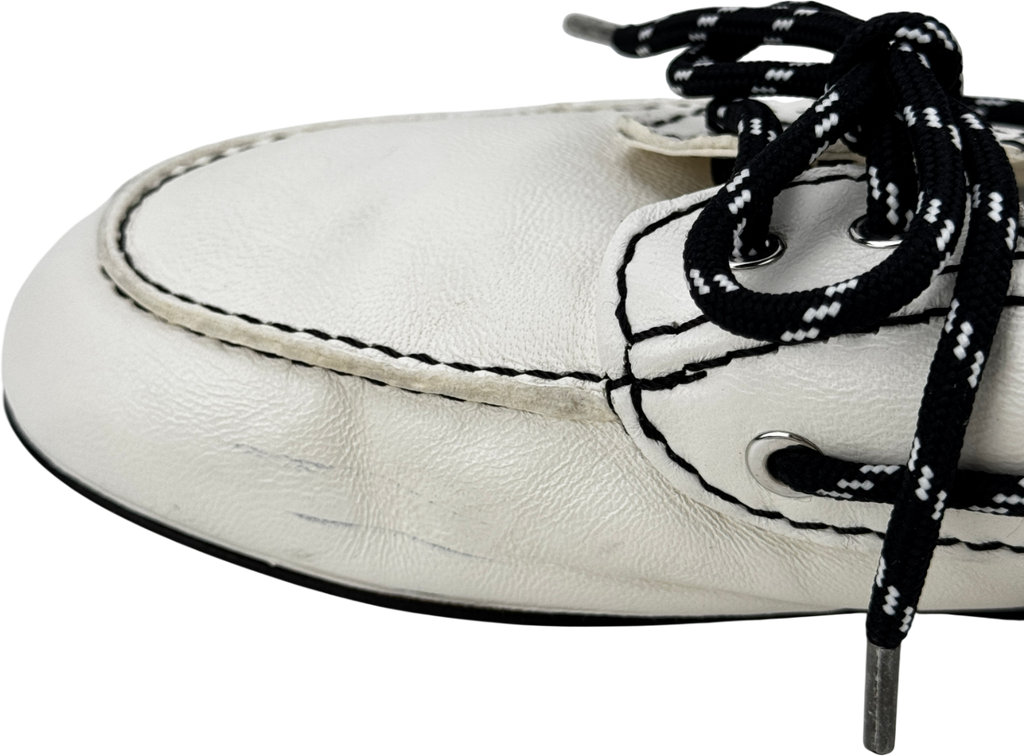SANDRO White Contrast-lace Foldable-heel Leather Boat Shoes UK 4 EU 37 👠