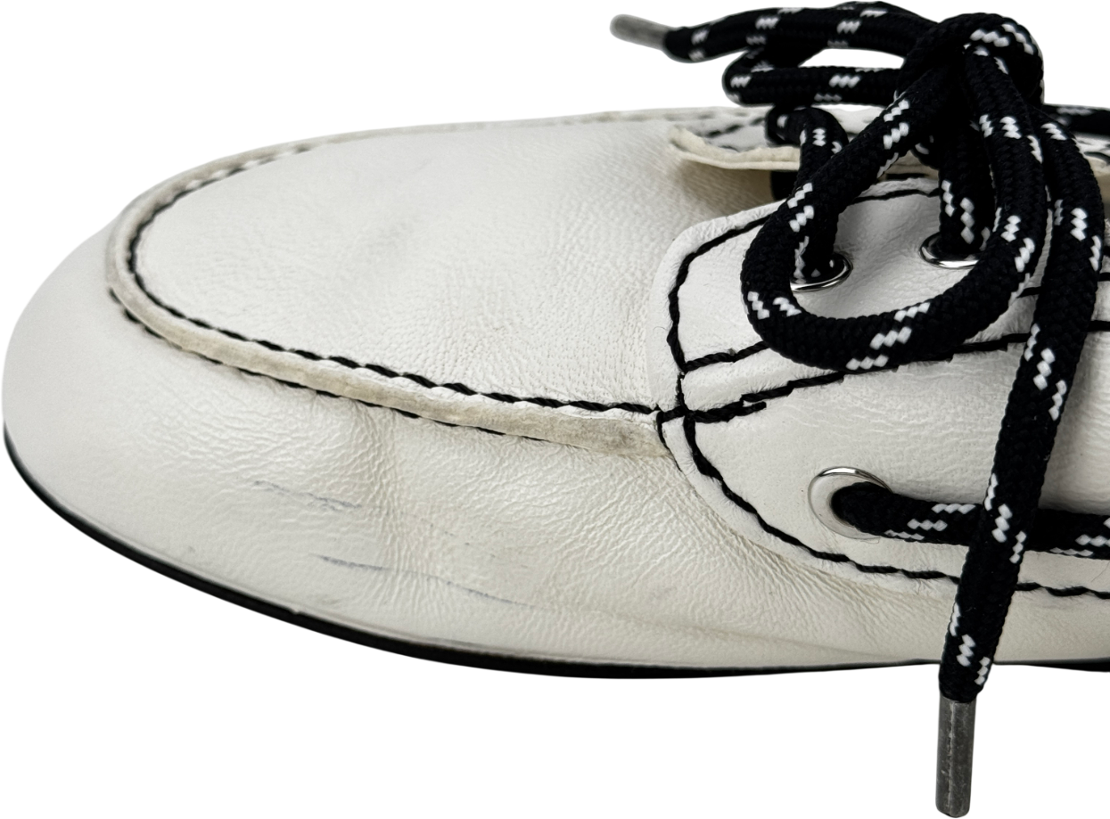 SANDRO White Contrast-lace Foldable-heel Leather Boat Shoes UK 4 EU 37 👠